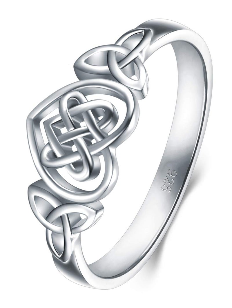 BORUO 925 Sterling Silver Ring Celtic Knot Heart High Polish Tarnish Resistant Eternity Wedding Band Stackable Ring Size 8 - Image 1